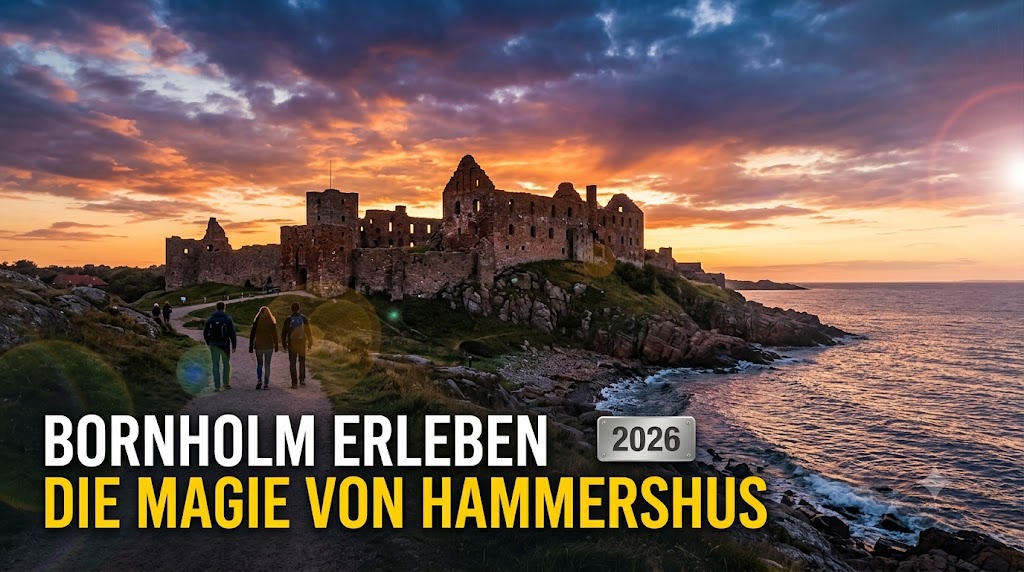 Burgruine Hammershus (Bornholm) Die größte mittelalterliche Festungsruine Nordeuropas auf einer spektakulären Klippe. – Eindruck aus Småland, Schweden